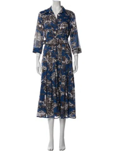 Pre-owned Samantha Sung Printed Long Dress In Blue