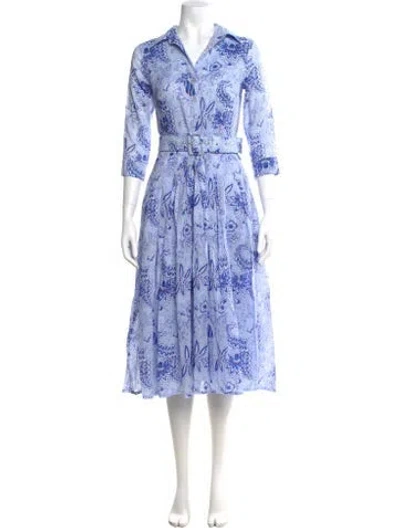 Pre-owned Samantha Sung Printed Long Dress In Blue