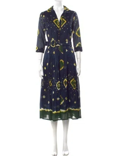 Pre-owned Samantha Sung Printed Long Dress In Blue
