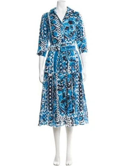 Pre-owned Samantha Sung Printed Long Dress In Blue