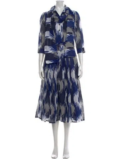 Pre-owned Samantha Sung Printed Long Dress In Blue