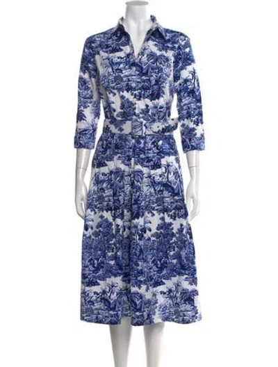 Pre-owned Samantha Sung Printed Long Dress In Blue