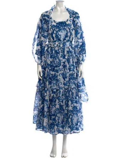 Pre-owned Samantha Sung Printed Long Dress In Blue