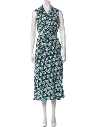 Pre-owned Samantha Sung Printed Long Dress In Green