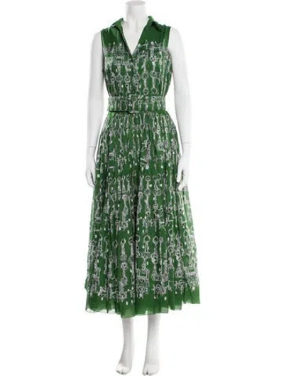 Pre-owned Samantha Sung Printed Long Dress In Green