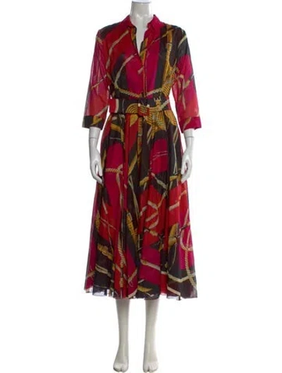 Pre-owned Samantha Sung Printed Long Dress In Green
