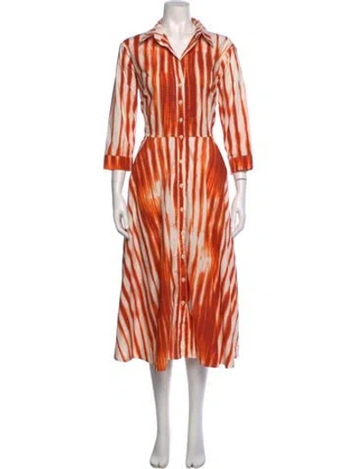 Pre-owned Samantha Sung Printed Long Dress In Orange