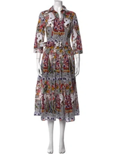Pre-owned Samantha Sung Printed Long Dress In Red
