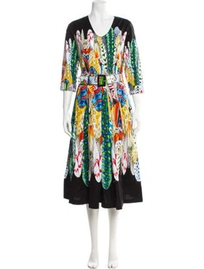 Pre-owned Samantha Sung Printed Long Dress W/ Tags In Black