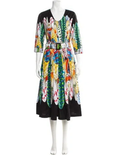 Pre-owned Samantha Sung Printed Long Dress W/ Tags In Black