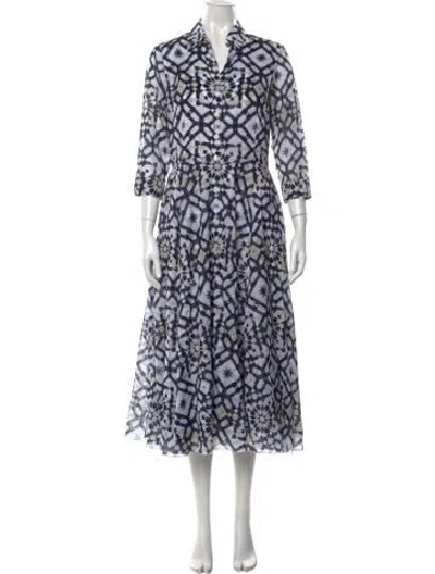 Pre-owned Samantha Sung Printed Long Dress W/ Tags In Blue
