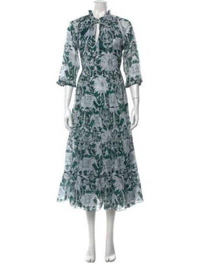 Pre-owned Samantha Sung Printed Long Dress W/ Tags In Blue