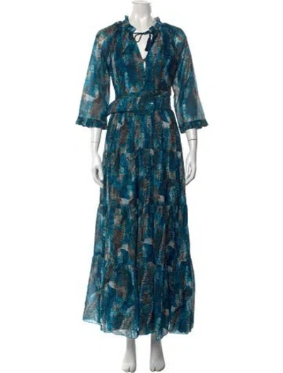 Pre-owned Samantha Sung Printed Long Dress W/ Tags In Blue