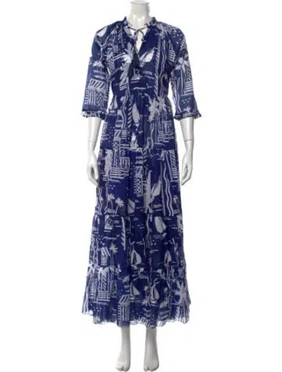 Pre-owned Samantha Sung Printed Long Dress W/ Tags In Blue