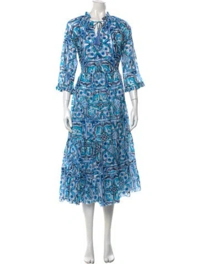 Pre-owned Samantha Sung Printed Long Dress W/ Tags In Blue