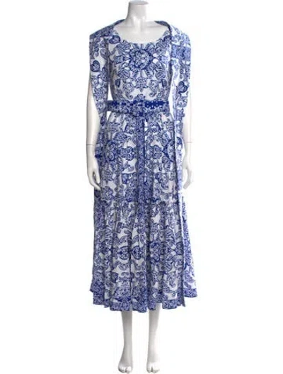 Pre-owned Samantha Sung Printed Long Dress W/ Tags In Blue