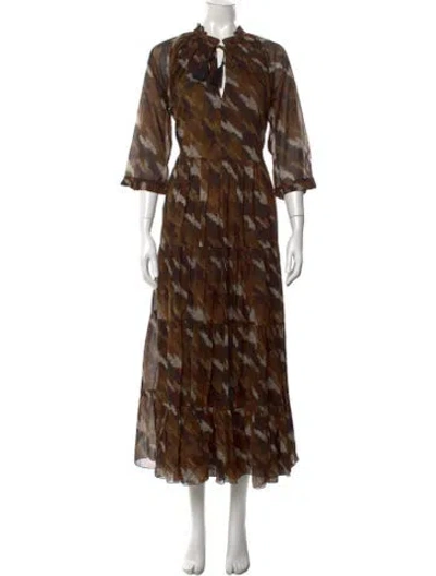 Pre-owned Samantha Sung Printed Long Dress W/ Tags In Brown