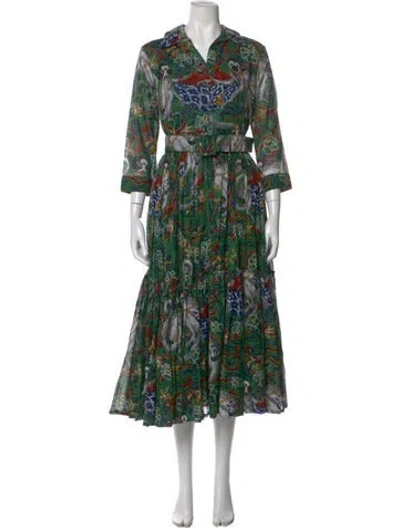 Pre-owned Samantha Sung Printed Long Dress W/ Tags In Green