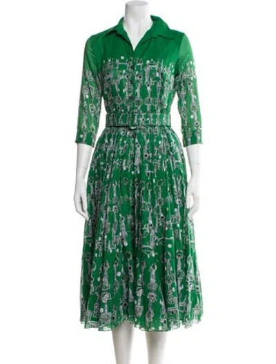 Pre-owned Samantha Sung Printed Long Dress W/ Tags In Green