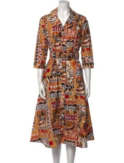 Pre-owned Samantha Sung Printed Long Dress W/ Tags In Orange