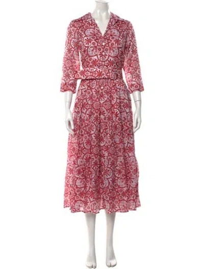 Pre-owned Samantha Sung Printed Long Dress W/ Tags In Red
