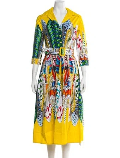 Pre-owned Samantha Sung Printed Long Dress W/ Tags In Yellow