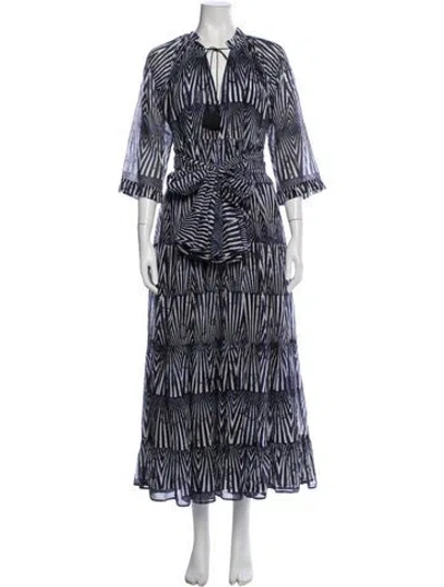 Pre-owned Samantha Sung Printed Long Dress In White