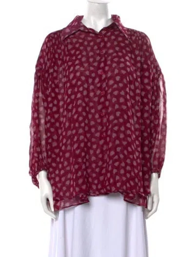 Pre-owned Samantha Sung Printed Long Sleeve Blouse In Purple