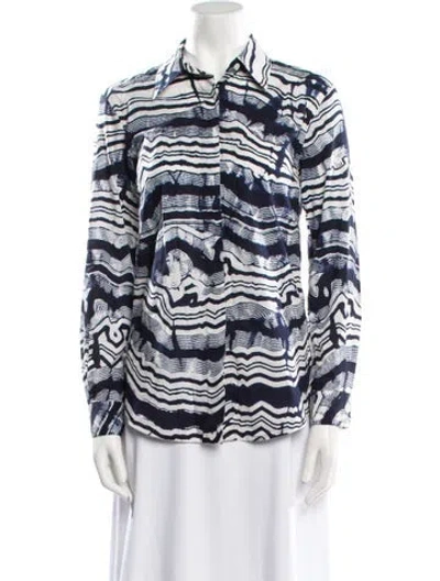Pre-owned Samantha Sung Printed Long Sleeve Button-up Top W/ Tags In Blue