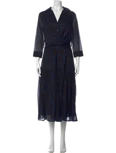 Pre-owned Samantha Sung Printed Midi Length Dress In Black