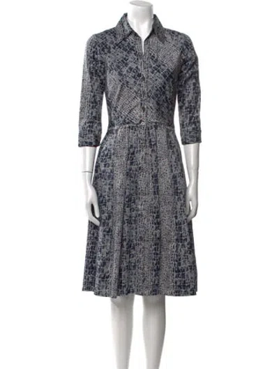 Pre-owned Samantha Sung Printed Midi Length Dress In Blue