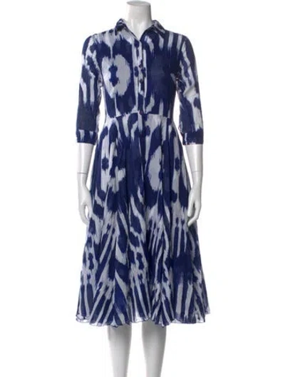 Pre-owned Samantha Sung Printed Midi Length Dress In Blue