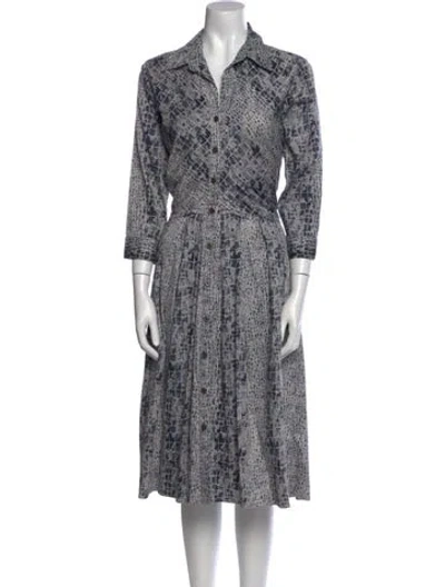 Pre-owned Samantha Sung Printed Midi Length Dress In Blue