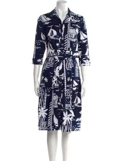 Pre-owned Samantha Sung Printed Midi Length Dress In Blue