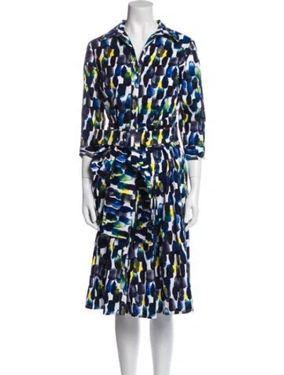 Pre-owned Samantha Sung Printed Midi Length Dress In Blue