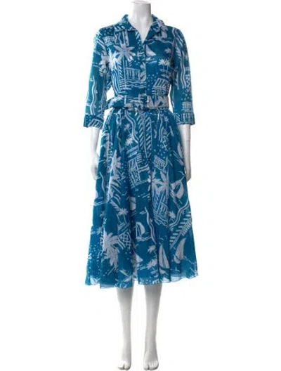 Pre-owned Samantha Sung Printed Midi Length Dress In Blue
