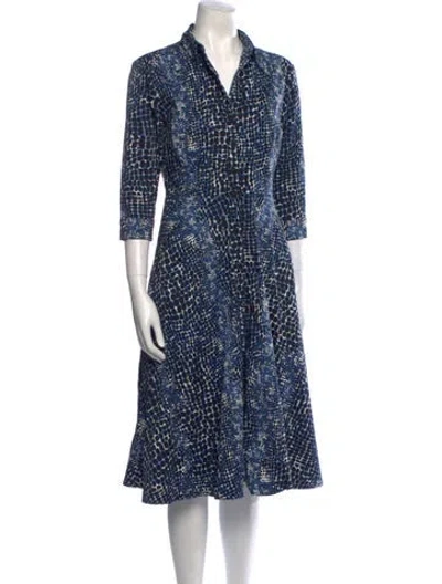 Pre-owned Samantha Sung Printed Midi Length Dress In Blue
