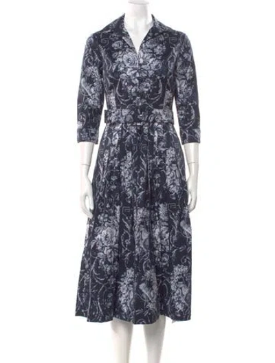 Pre-owned Samantha Sung Printed Midi Length Dress In Blue