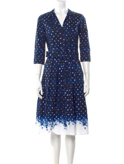 Pre-owned Samantha Sung Printed Midi Length Dress In Blue