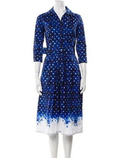 Pre-owned Samantha Sung Printed Midi Length Dress In Blue