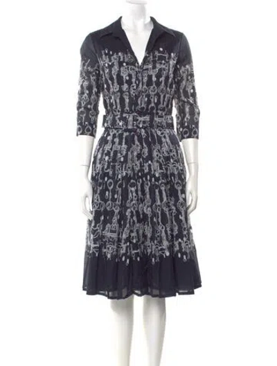 Pre-owned Samantha Sung Printed Midi Length Dress In Blue