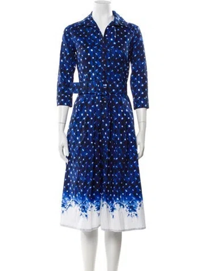 Pre-owned Samantha Sung Printed Midi Length Dress In Blue
