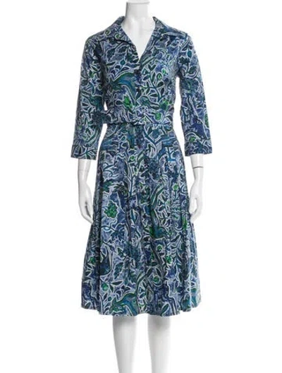 Pre-owned Samantha Sung Printed Midi Length Dress In Blue