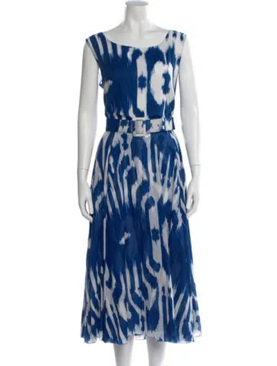 Pre-owned Samantha Sung Printed Midi Length Dress In Blue