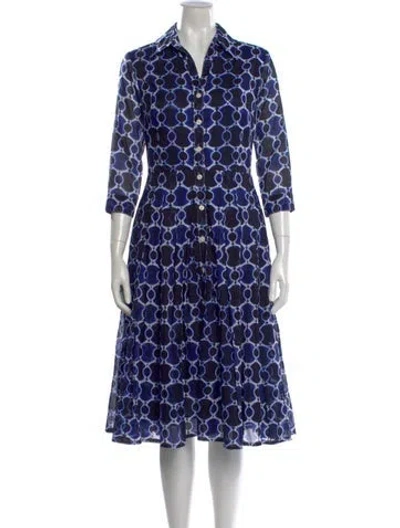 Pre-owned Samantha Sung Printed Midi Length Dress In Blue