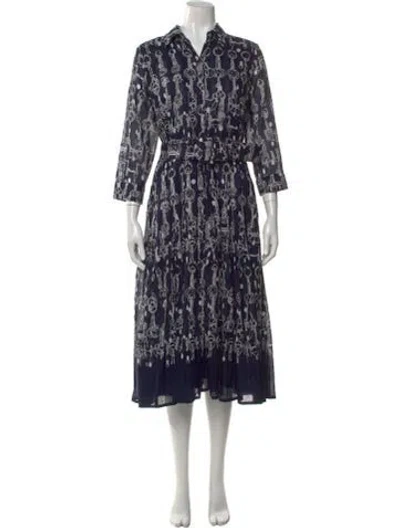 Pre-owned Samantha Sung Printed Midi Length Dress In Blue