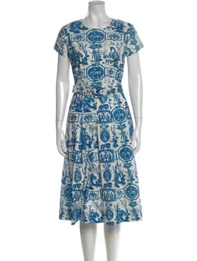 Pre-owned Samantha Sung Printed Midi Length Dress In Blue