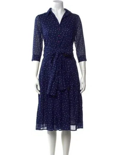Pre-owned Samantha Sung Printed Midi Length Dress In Blue