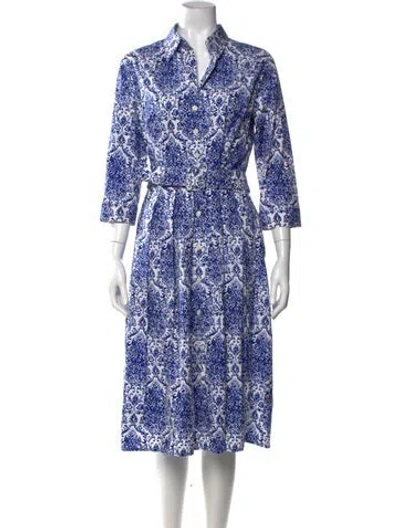 Pre-owned Samantha Sung Printed Midi Length Dress In Blue