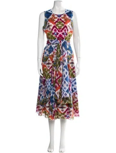 Pre-owned Samantha Sung Printed Midi Length Dress In Blue